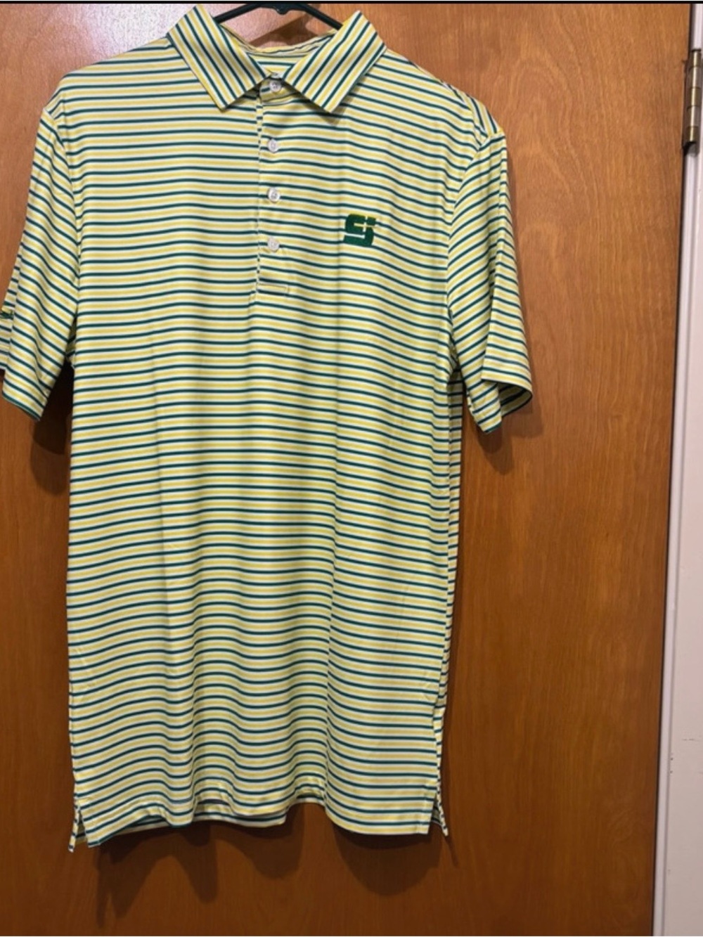 Men's Striped Yellow Polo with Green Accents